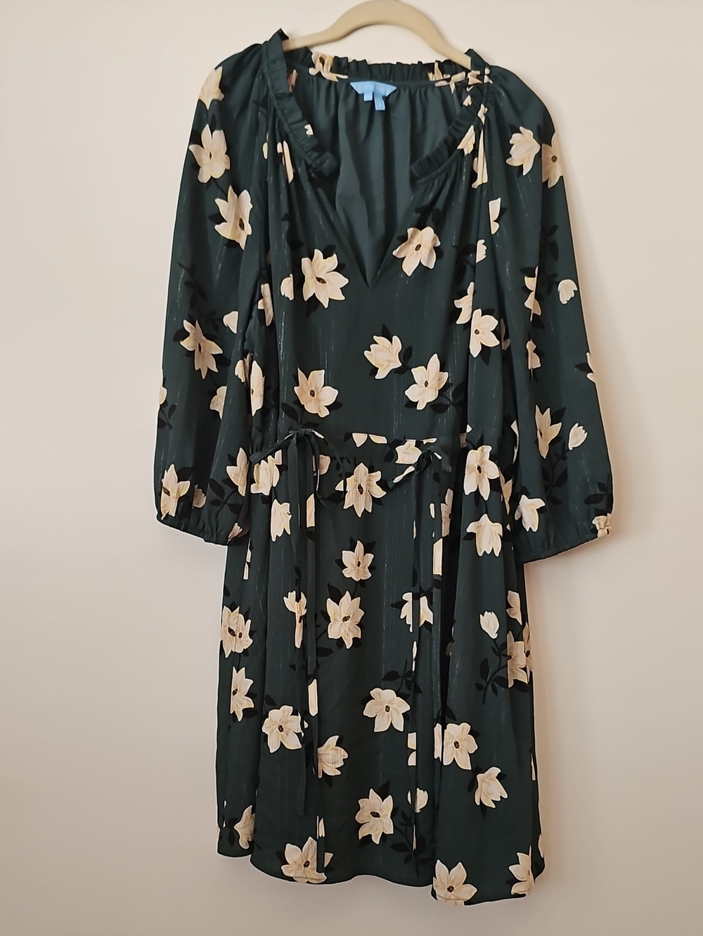 Draper James Dark Green Midi Dress with Cream Floral Print